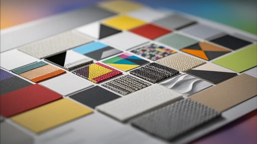 Gros plan macro sur des échantillons de couleurs et textures disposés harmonieusement