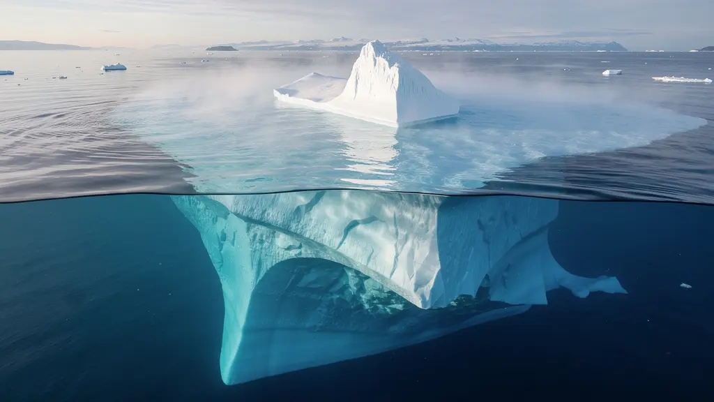 Iceberg flottant dans l'eau montrant la partie visible et immergée comme métaphore des coûts de formation