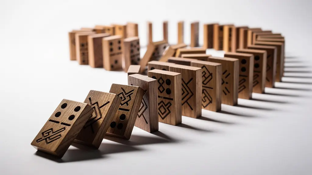 Système de déclencheurs automatisés symbolisé par des dominos en cascade