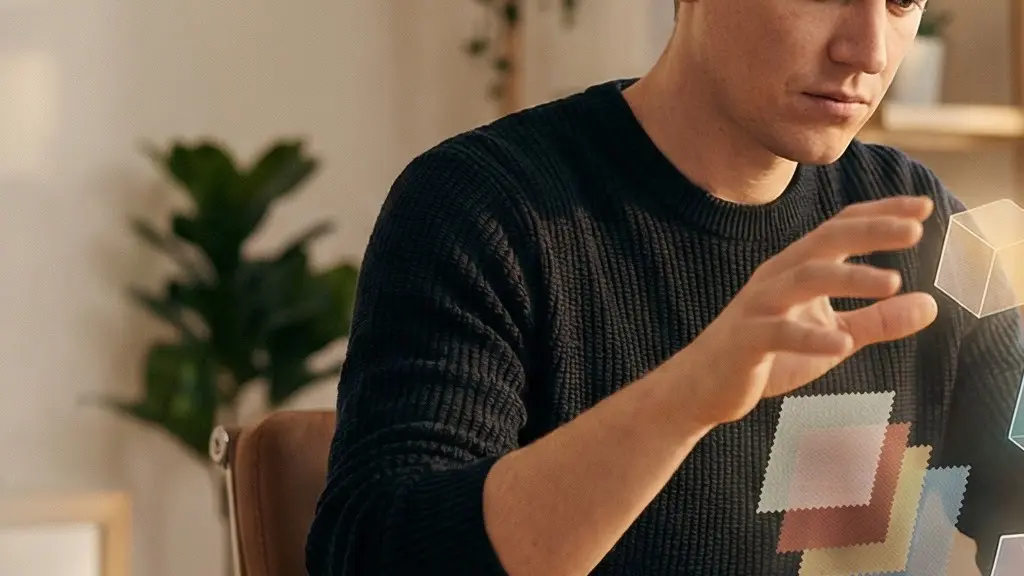 Designer UX/UI professionnel concentré sur son travail d'interface avec des éléments visuels abstraits