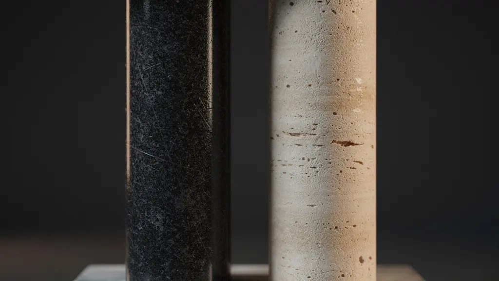 Métaphore architecturale de deux piliers profonds représentant la double expertise du développeur pi-shaped