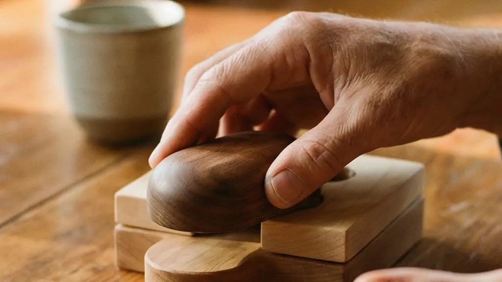 Main humaine posant délicatement une pièce d'un puzzle en bois symbolisant la construction d'une réponse structurée à un avis négatif