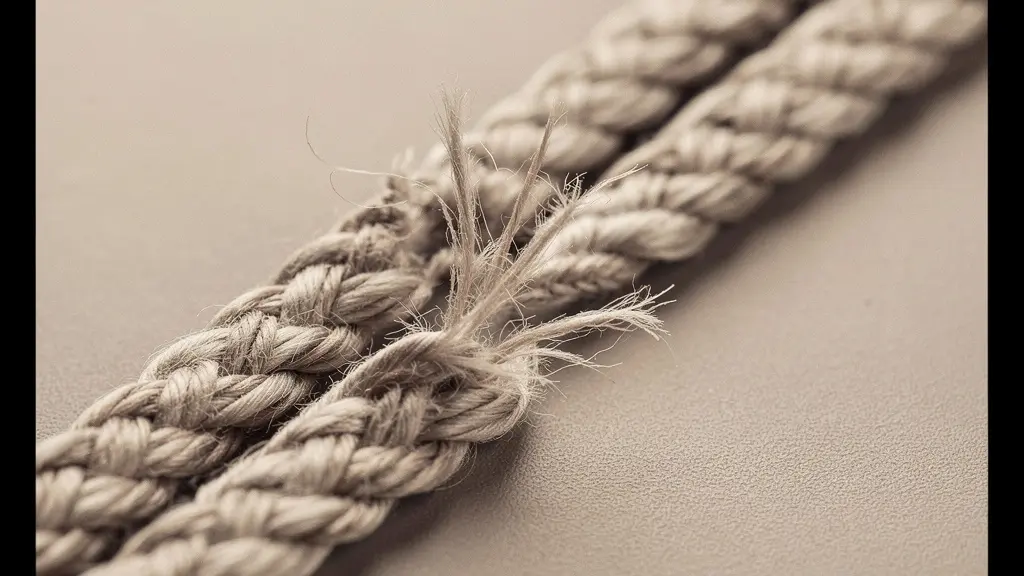Gros plan sur une corde tressée qui s'effiloche légèrement, métaphore de signaux faibles annonçant une rupture de relation.