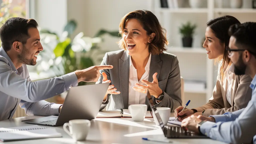 Groupe de professionnels interagissant avec des outils numériques lors d'une formation en téléprésentiel