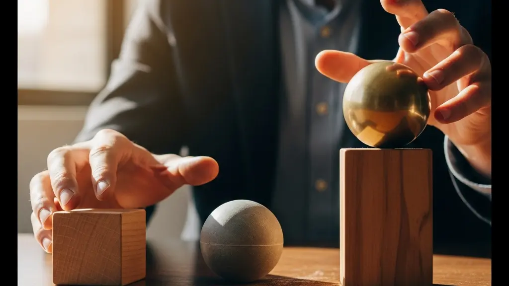 Représentation symbolique du piège du milieu de gamme avec un objet coincé entre deux forces opposées