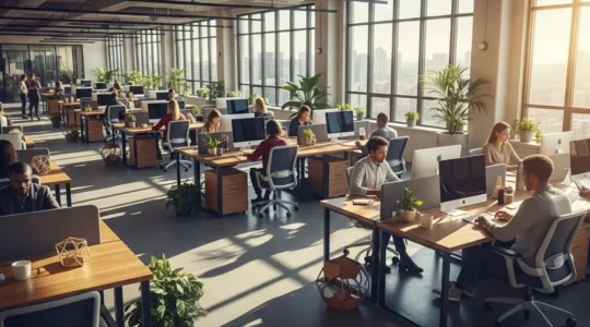 Illustration éditoriale montrant un environnement technologique moderne symbolisant la recherche de talents développeurs en pleine pénurie dans l'industrie tech