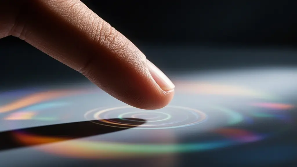 Gros plan sur une main qui survole un bouton d'achat avec des indicateurs visuels de tracking